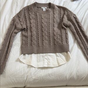 Cozy Cable Knit Sweater with Layered Design